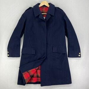 VTG Bullock's Wool Pea Coat Womens M Blue Flannel Lined Old Money Military Italy